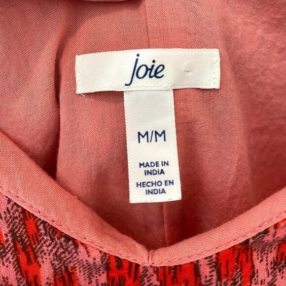 JOIE | Red Pink Abstract Print Cotton Sleeveless Midi Dress | Size Medium - Picture 6 of 8